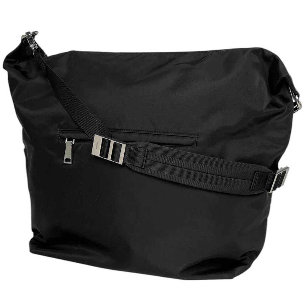 Prada shoulder bag black prominent silvertone buckle Black